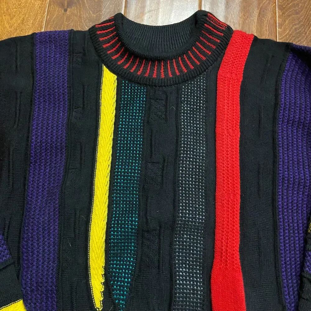 COOGI Australia Vintage 3D Knit Multicolor Crewneck Wool Sweater Men's Size L